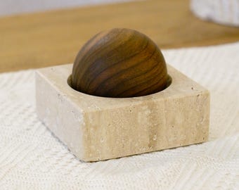 Walnut Aroma Sphere Diffuser with Stone Base: Handmade Essential Oil Diffuser