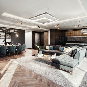 Benutzerdefinierte Wohnzimmer 3D Interior Design Wiedergabe