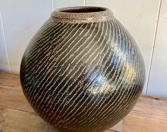 Salt fired, rope inlayed (Mishima) Vase/Statement Piece