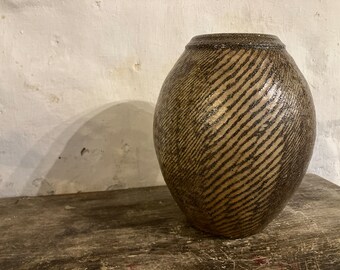 Salt fired, rope inlayed (Mishima) Vase