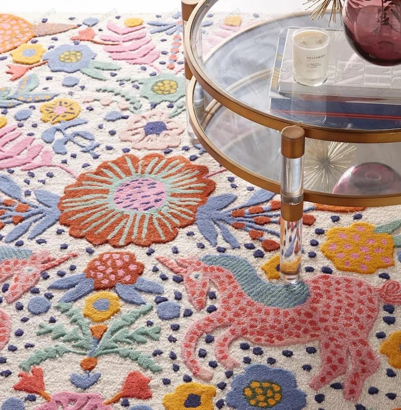 Hand Tufted Eden Rug Multi Colored Horse Animal Printed Rug Hand Tuft