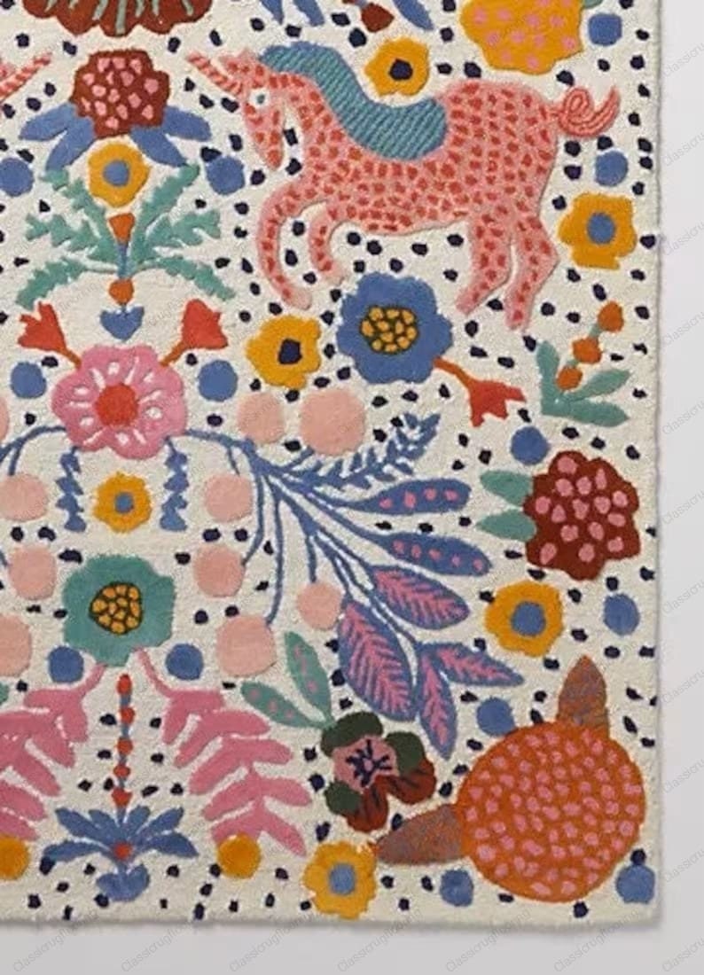 Hand Tufted Eden Rug Multi Colored Horse Animal Printed Rug Hand Tuft