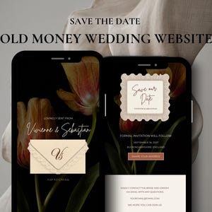 Old Money Save The Date Website Template | Luxury Lace RSVP Wedding Website | Dark Terracota Tulip Estate Wedding