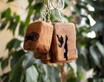 Porte-clés unique | Porte-clés en bois de chêne | Cadeau porte-clés | Porte-clés fait main