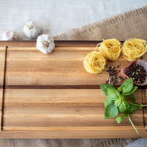 Premium Teak, Walnut and Oak Chopping Board with Juice Groove and Finger Grooves | Custom Made Cutting Board | Handmade Wooden Board