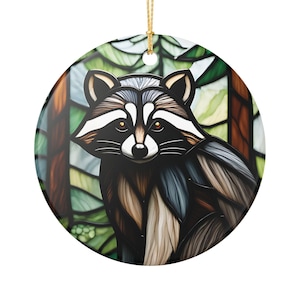 Stained Glass Raccoon Ornament, Unique Ceramic Holiday Decoration, Rustic Home Decor, Nature Lover Gift, Seasonal Hanging Ornament
