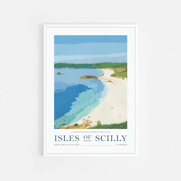 Un après-midi sans soucis – Great Bay et Little Bay, St Martins, îles Scilly | Impression papier originale | A4 | Art mural sans cadre