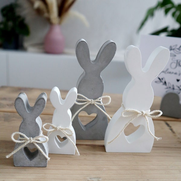 Handmade Concrete Bunnies | Set of Two Bunnies in White and Grey | Easter Bunny |Concrete Bunny |  Spring Decor | Home Decor