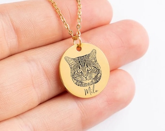 Personalized Necklace with Handcrafted Cat Photo Charm, Custom Engraved Jewelry, Gift for Cat Lady