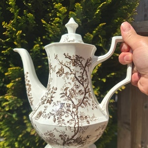 ジョンソン ブラザーズ ティー/コーヒー ポット、1980 年代 希少なヴィンテージ ハイド パーク アイアンストーン ティー/コーヒー ポット、ブラウン