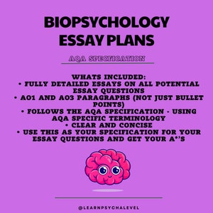 AQA A Level Psychology Detailed Essay Plans - Biopsychology (A*)