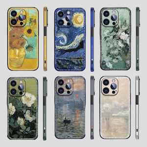 Lammleder Handytasche Van Gogh Sternennacht Sonnenblumen Gelb Blau Grün Weiß iPhone X SE 8 11 12 13 14 15 16 Plus Pro Max Cases