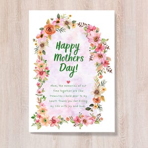 Roze getinte bloemen Moederdagkaart met een bericht, wenskaart voor moeder, cadeau voor Moederdag, kaart voor moeder, Moederdagkaart voor moeder