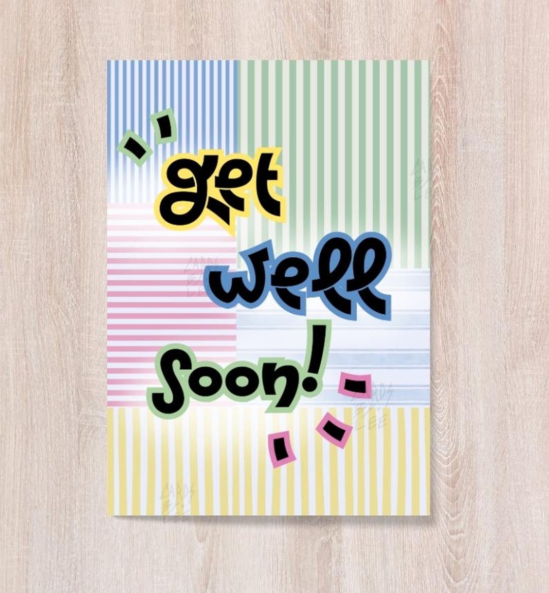 Get Well Soon Card With Stripes, Speedy Recovery Printable Card, Feel ...