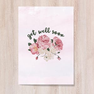 Carte de voeux de rétablissement avec roses, carte de rétablissement à télécharger, carte de rétablissement à imprimer pour un ami, carte de rétablissement floral rose