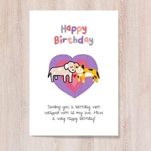Biglietto di auguri per cani e gatti, biglietto d'auguri disegnato a mano, biglietto con animali carini e cuori, biglietto di auguri per gatti online, biglietto di auguri per cani da stampare, gatto, cane