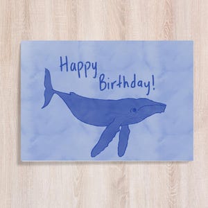 Verjaardagskaart blauwe vinvis, cadeau voor zeedierenliefhebbers, blauwe wenskaart met zeedier, verjaardagscadeau voor zeeliefhebbers, zeewenskaart