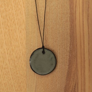 Handmade ceramic necklace, Dark sage green necklace, Ceramic pendant circle, Stoneware necklace, Ceramic jewelry