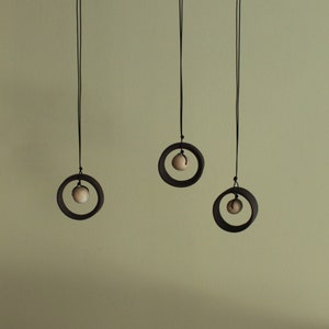 Handmade ceramic necklace, Black and white ceramic pendant, Stoneware necklace, Cotton cord, Ceramic jewelry