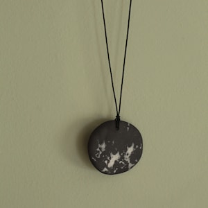 Handmade ceramic necklace, Black and white porcelain pendant, Porcelain necklace, Cotton cord, Ceramic jewelry, Ceramic necklace