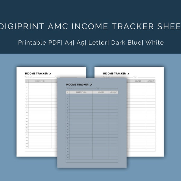 Printable Income Tracker Sheet | Financial Planning Spreadsheet | Expense and Earnings Log | Instant Download PDF