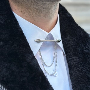Arrow Shirt Collar Pins in Gold, Silver and Dark Silver Colors. Double-Sided Arrow Shaped Lapel Pin. Collar Chain Gift for Him.