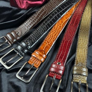Premium Crocodile Leather Belt - Olive Green, Bloody Red, Brown, Black, Tan Colors. Unique Gift for Him.