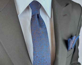 6 cm Skinny Micro Floral Tie Set. Navy Brown and Navy Red Colors. Personalized Anniversary Gift.