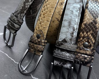 Real Python Leather Men&#39;s Belt | Handmade Luxury Snake Skin Belt | Limited Edition Unique Gift.