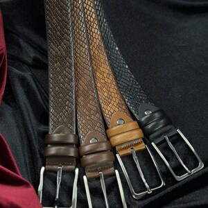 Italian Leather Snake Skin Belt - Brown, Black, Tan Colors. Personalized Gift. image 3