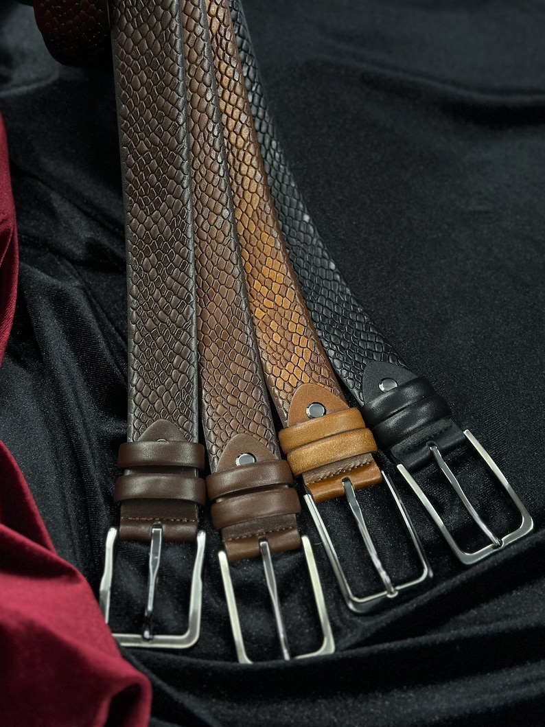 Italian Leather Snake Skin Belt - Brown, Black, Tan Colors. Personalized Gift. image 3