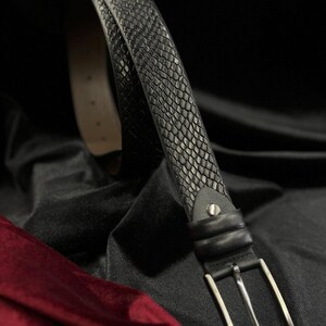 Italian Leather Snake Skin Belt - Brown, Black, Tan Colors. Personalized Gift. Black