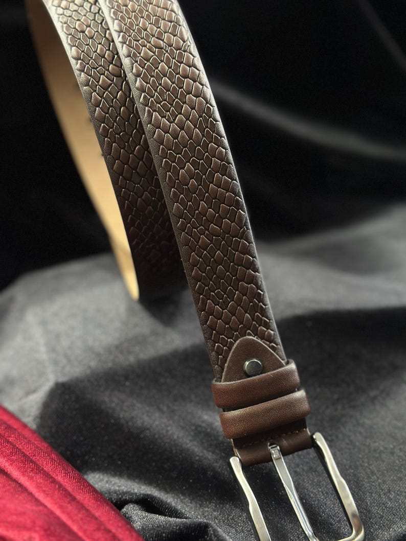 Italian Leather Snake Skin Belt - Brown, Black, Tan Colors. Personalized Gift. image 8