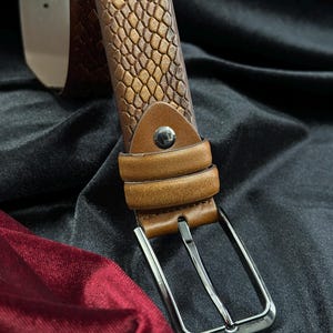 Italian Leather Snake Skin Belt - Brown, Black, Tan Colors. Personalized Gift. image 11