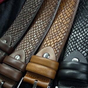 Italian Leather Snake Skin Belt - Brown, Black, Tan Colors. Personalized Gift. image 2