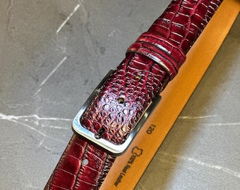 Premium Crocodile Leather Belt - Crocodile Green, Parliament, Burgundy Leather Belts for Men. Unique Gift for Him. Leather Accessory Gift.