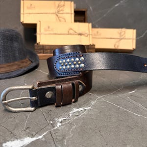 Rustic Brown Leather Belt with Vintage Oxidized Brass Buckle. Western Style Leather Belt for Men. A Unique Gift for Him.