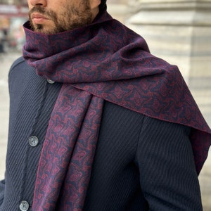 Luxurious Handcrafted Men's Scarf in Starry Hues - Winter Scarf for Men - Soft Textured Cotton Men's Scarf - Navy and Burgundy Scarf for Men