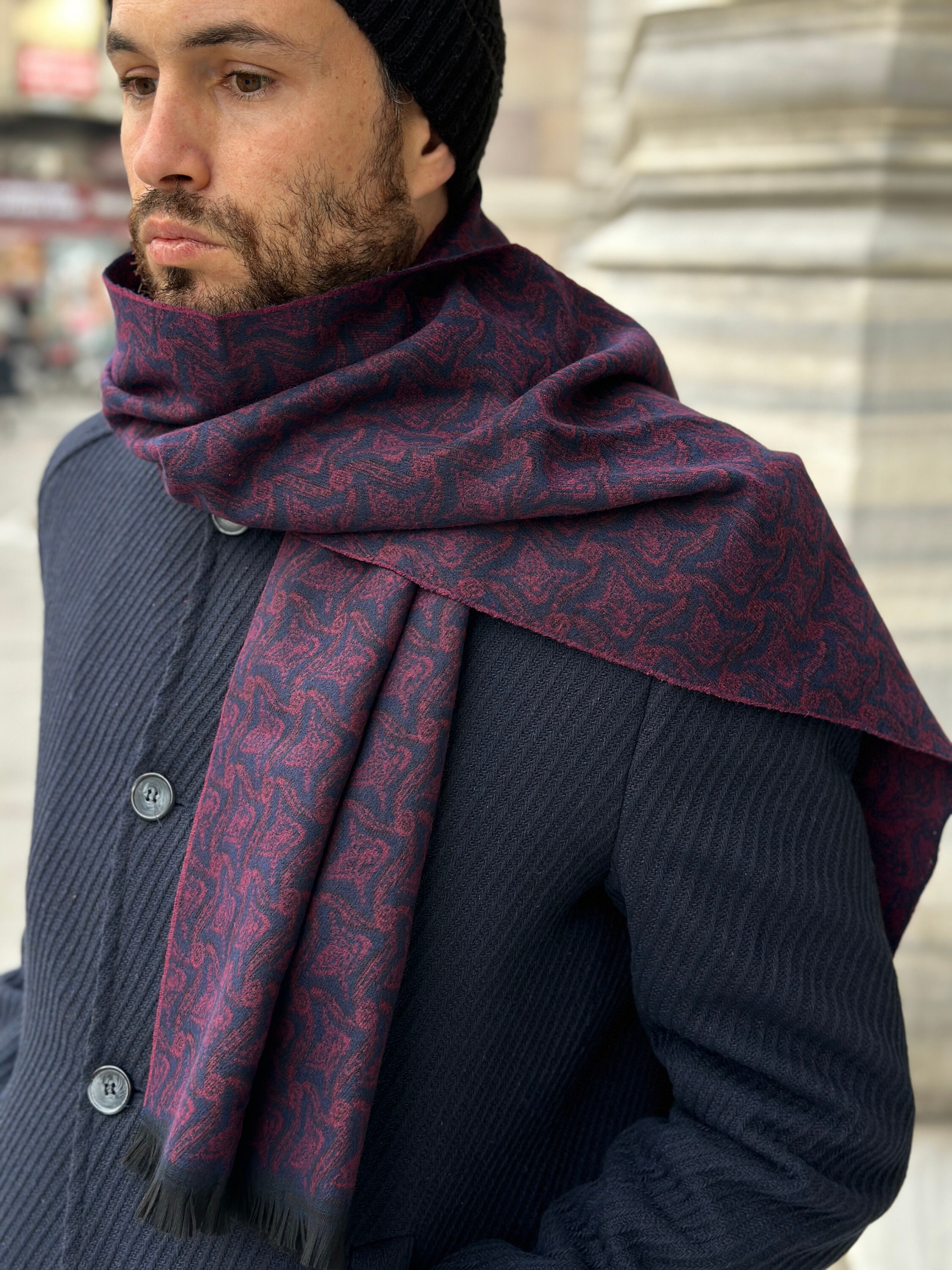 Luxurious Handcrafted Men's Scarf in Starry Hues Winter Scarf for Men Soft Textured Cotton Men's