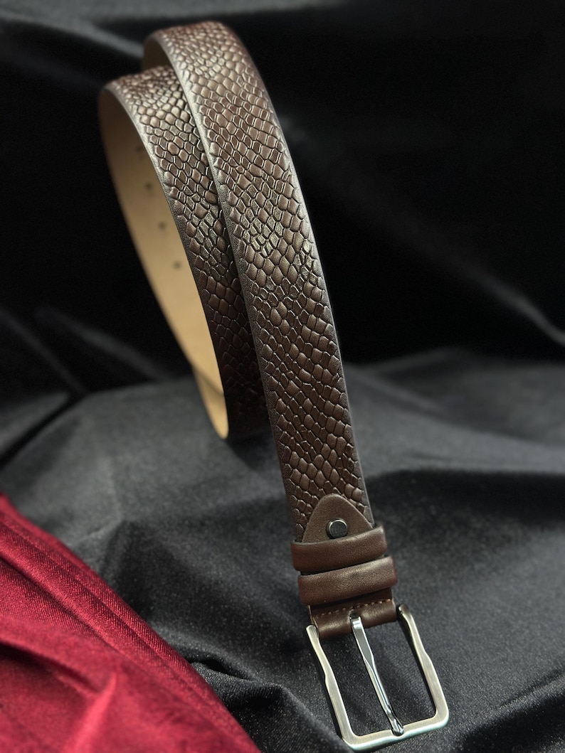 Italian Leather Snake Skin Belt - Brown, Black, Tan Colors. Personalized Gift. Brown