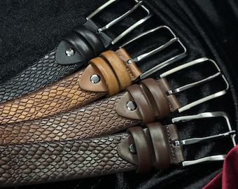 Italian Leather Snake Skin Belt - Brown, Black, Tan Colors  display picture 3