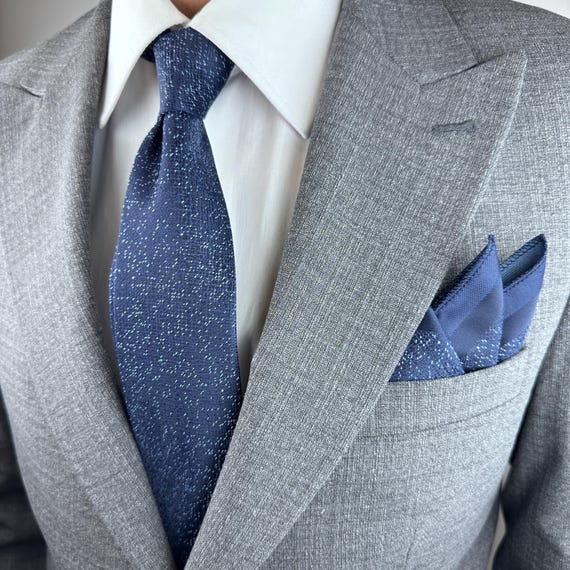 Handmade Silky Tie and Pocket Square Set. High-quality Pixel