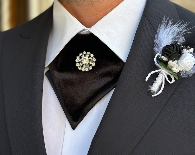 Diamond-Cut Velvet Necktie: Luxury Black and Burgundy Handcrafted Groom Wedding Tie.