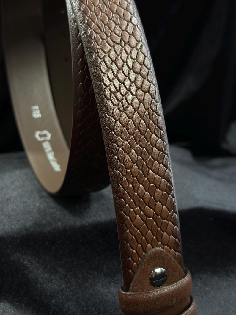 Italian Leather Snake Skin Belt - Brown, Black, Tan Colors. Personalized Gift. image 13