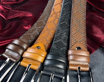 Premium Snake Leather Belt - Black, Tan, Brown, Hazelnut Colors. Exotic Textured Genuine Leather, Unique Gift for Him, Handmade Men's Belt.