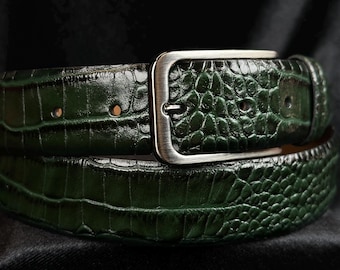 Premium Crocodile Leather Belt - Green, Navy Blue, Parliament, Burgundy Belts for Men. Unique Gift for Him. Leather Accessory Gift