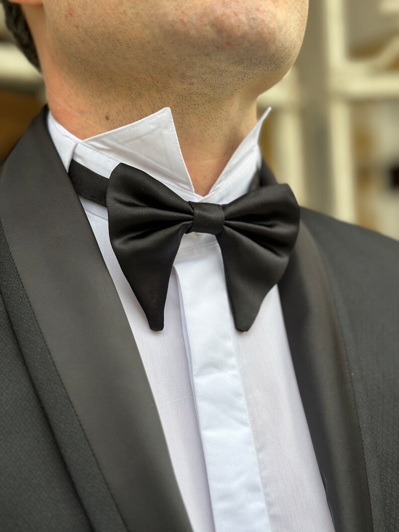 Piano Black Butterfly Bow Tie Handcrafted Black Silk Bow Tie for ...