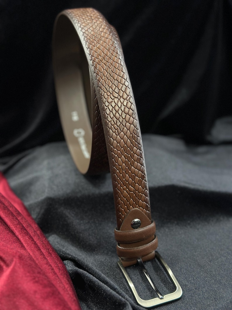 Italian Leather Snake Skin Belt - Brown, Black, Tan Colors. Personalized Gift. Hazelnut