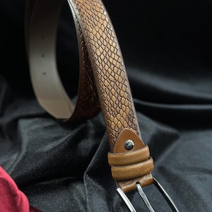 Italian Leather Snake Skin Belt - Brown, Black, Tan Colors. Personalized Gift. Tan