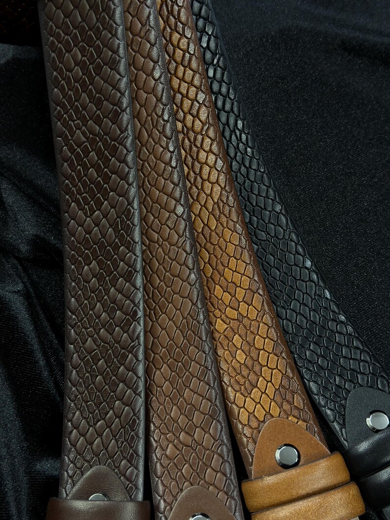 Italian Leather Snake Skin Belt - Brown, Black, Tan Colors. Personalized Gift. image 7